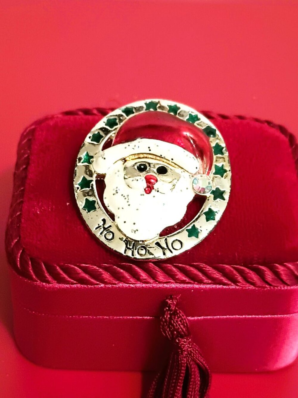 Vintage AAI Santa Claus Enamel Brooch Gold Tone  Ho Ho Ho Christmas Pin